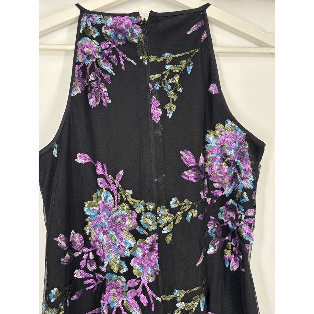 White House Black Market Dress Womens 00P Black Floral Sequin Halter Shift Mini - Picture 6 of 9